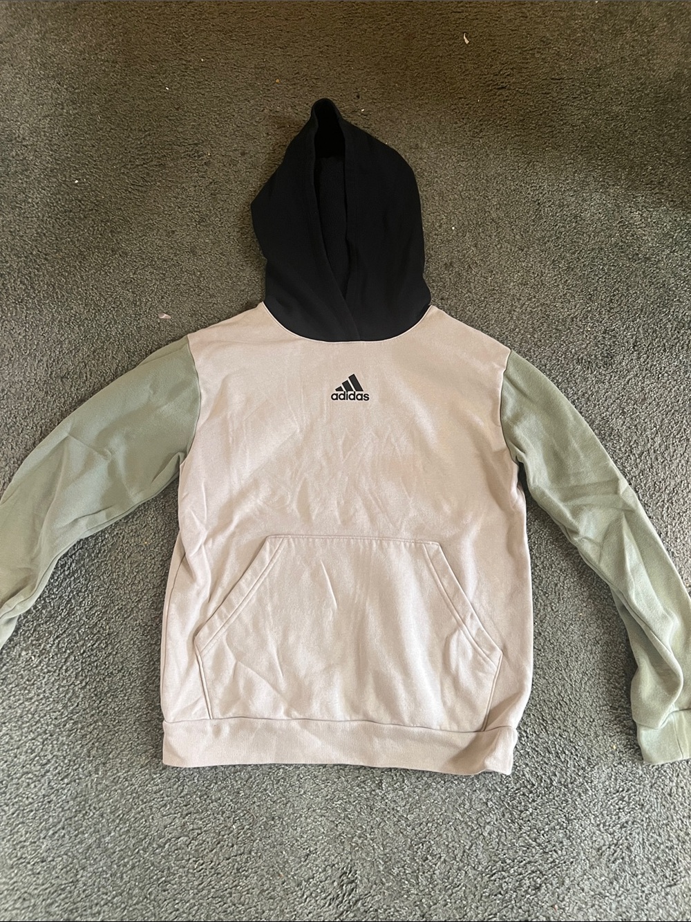adidas Youth Large (14-16) Two-Tone Hoodie Cream Body, Sage Sleeves & Black Hood